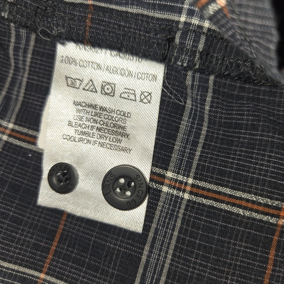 Van's XL Black And Orange Plaid Button Up 100% Cotton - Picture 7 of 9